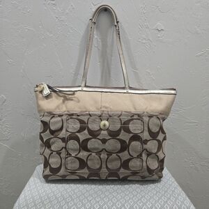 Coach Brown and Tan Signature Tote